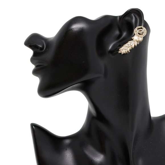 CHANEL Gold Pearl Logo Earrings - Picture 4 of 11